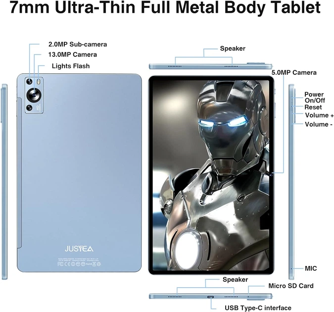 Планшет 11" Jusyea J9 16/256Gb 8 ядер Android 13 8000 mAh Черно-Голубой - изображение 4