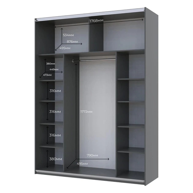 Шкаф купе Doros G-Caiser Графит Графит 1 ДСП / 1 зеркало 180х60х240 (42005088) - изображение 3