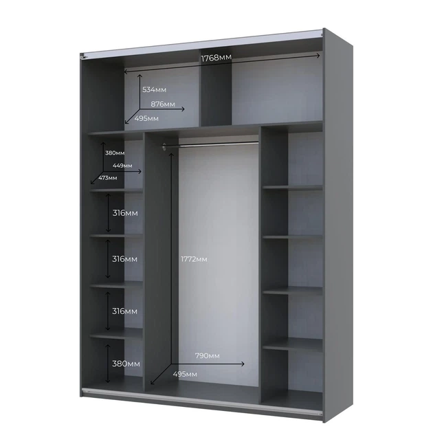 Шкаф купе Doros G-Caiser Графит Графит 2 ДСП / 3 части 180х60х240 (42005089) - Фото 4 Шкаф купе Doros G-Caiser Графит Графит 2 ДСП / 3 части 180х60х240 (42005089) - изображение 4