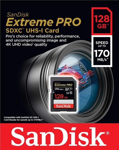 Карта памяти SanDisk 128GB SDXC C10 UHS-I U3 R170/W90MB/s Extreme Pro (SDSDXXY-128G-GN4IN) - Фото 2 Карта памяти SanDisk 128GB SDXC C10 UHS-I U3 R170/W90MB/s Extreme Pro (SDSDXXY-128G-GN4IN) - изображение 2
