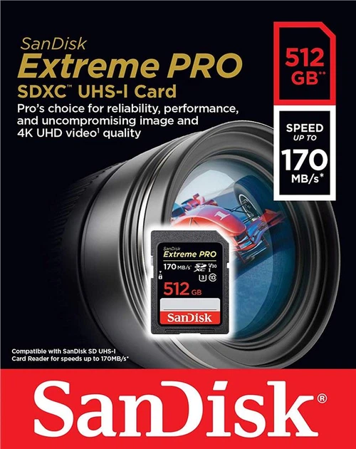 Карта пам'яті SanDisk 512GB SDXC C10 UHS-I U3 R170/W90MB/s Extreme Pro (SDSDXXY-512G-GN4IN) - Фото 2 Карта пам'яті SanDisk 512GB SDXC C10 UHS-I U3 R170/W90MB/s Extreme Pro (SDSDXXY-512G-GN4IN) - зображення 2