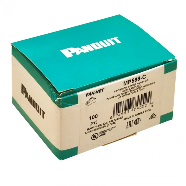 Коннектор сетевой Panduit RJ45, 8p8c, UTP, cat.5e, 100 шт MP588-C - Фото 5 Коннектор сетевой Panduit RJ45, 8p8c, UTP, cat.5e, 100 шт MP588-C - изображение 5