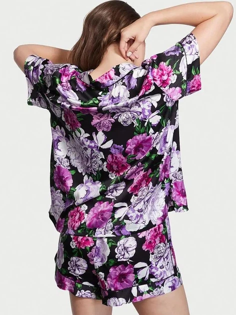 Піжама Victoria’s Secret Black Floral Satin Short PJ розмір XS - зображення 3