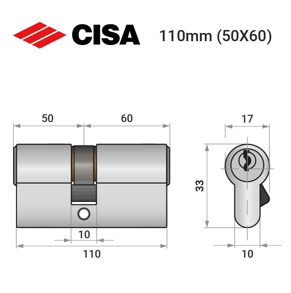 Цилиндр CISA C2000 110 (50*60) никель матовый 3 ключа - изображение 8