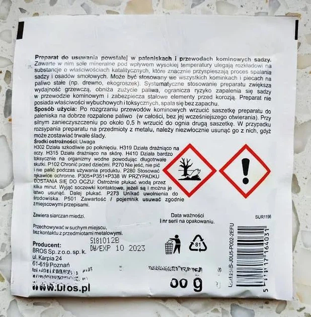 Порошок для удаления сажи и копоти из каминов и печей Bros Morus 50 г 5904517164031 - изображение 2