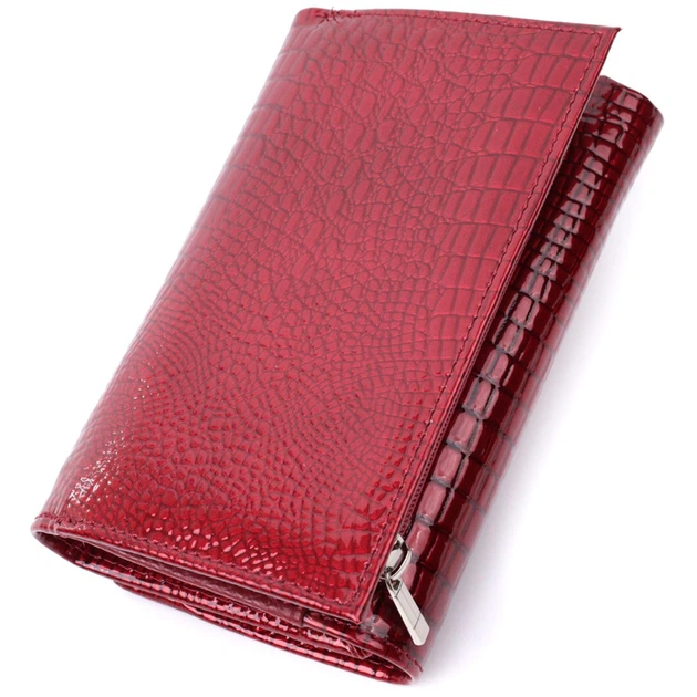 Кошелек женский три сложения из лакированной фактурной натуральной кожи ST Leather 22708 красный - Фото 2 Кошелек женский три сложения из лакированной фактурной натуральной кожи ST Leather 22708 красный - изображение 2