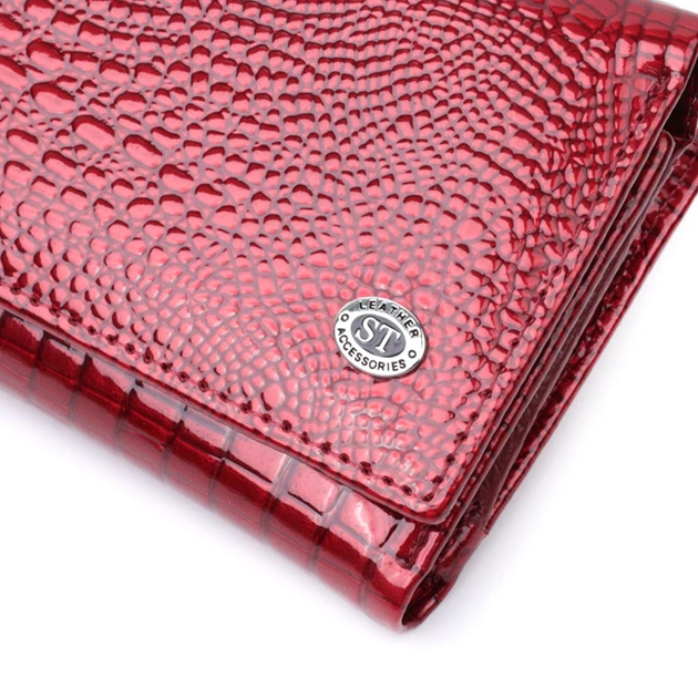 Кошелек женский три сложения из лакированной фактурной натуральной кожи ST Leather 22708 красный - Фото 5 Кошелек женский три сложения из лакированной фактурной натуральной кожи ST Leather 22708 красный - изображение 5