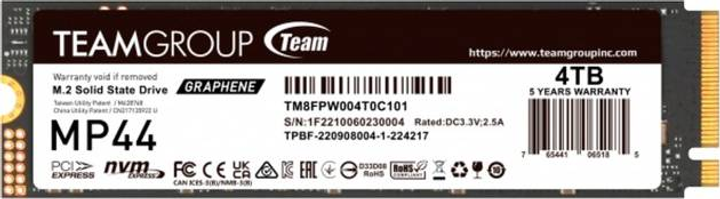 SSD диск Team Group MP44 4 TB M.2 2280 NVMe PCIe 4.0 x4 (4711430800110) - зображення 1