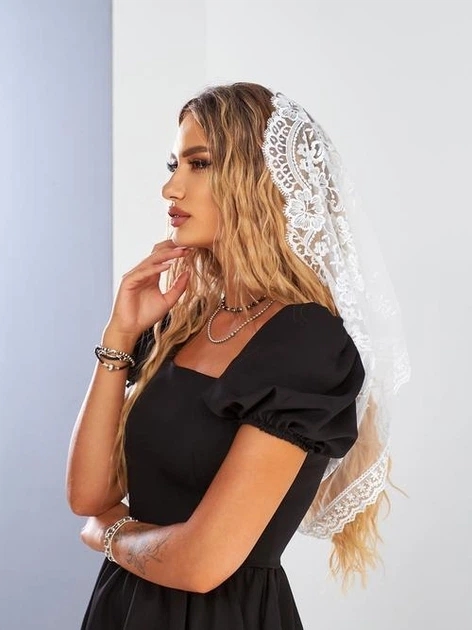 Женский снуд для храма Family Tradition гипюр 60х40 см белый Соловушка - изображение 3