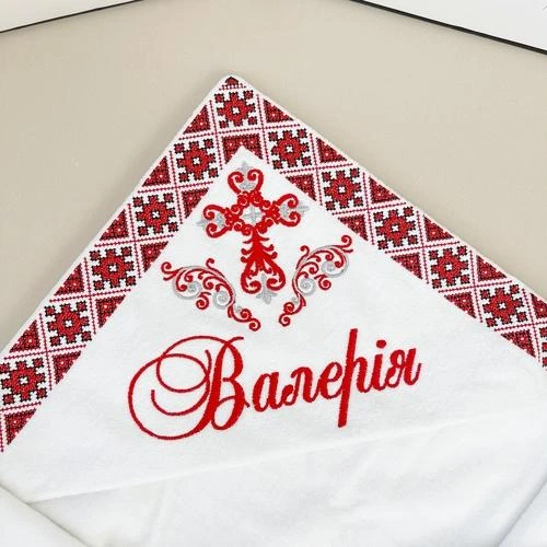 Крыжма махровая с вышивкой Family Tradition для девочки 100х100 см белая из набора Два цвета - изображение 2