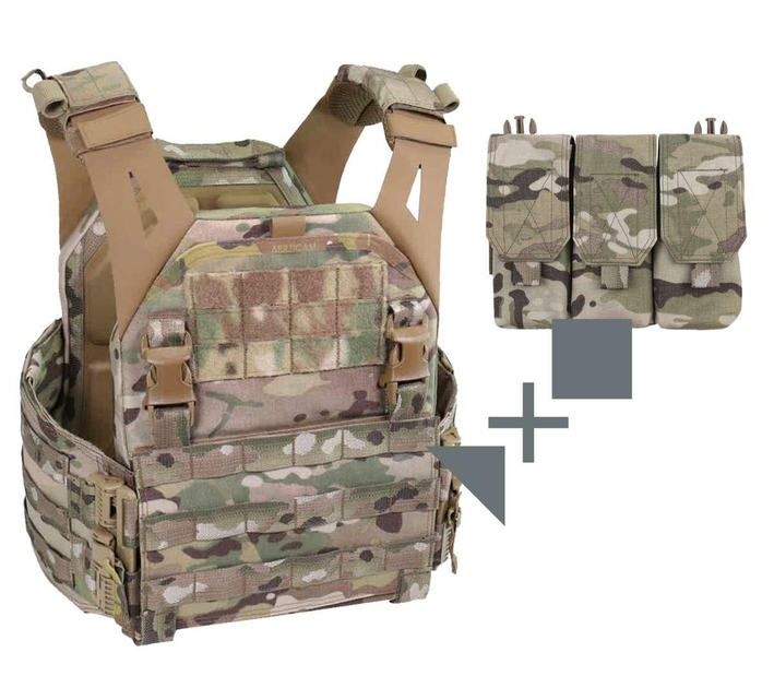 Плитоноска Warrior assault systems Low Profile Plate Carrier V 1 size L multicam и тройной подсумок (з/панель) - изображение 1