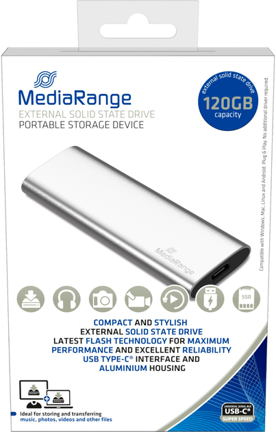 Dysk SSD MediaRange MR1100 120 GB USB-C 3.2 (4260664870470) External - obraz 2