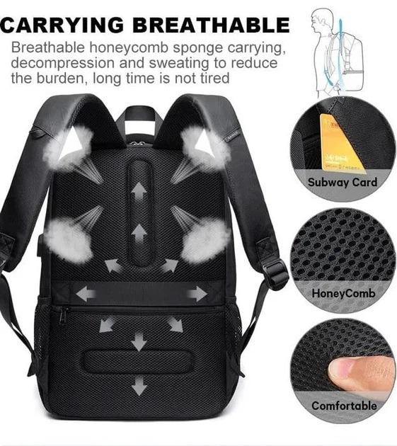 Городской рюкзак Bange BG-1921 Multi-function backpack потр USB ноутбук 15.6" сумка для мужчин и женщин Черный - изображение 10