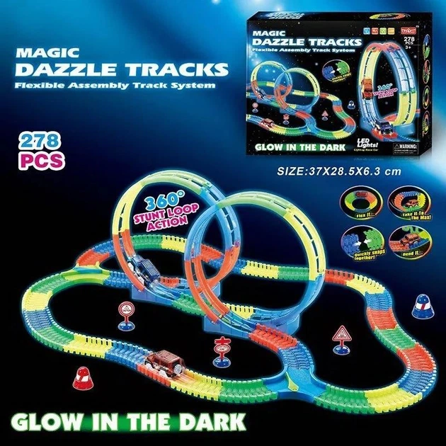 Гоночний неоновий трек Dazzle Tracks зі світловим ефектом 2 Мертві петлі машинка 278 елементів 532 см (127)(6973686060627) - зображення 2