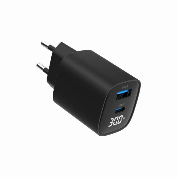 Сетевое ЗУ Gembird TA-UC-PDQC30LCD-BK-01, 1 USB-A (QC3.0 18W) + 1 Type-C (PD20W), LCD, черный - изображение 3