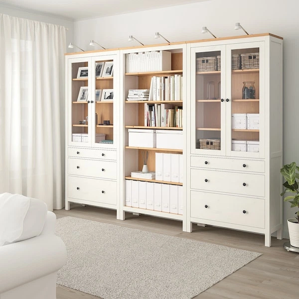 Книжкова шафа з дверцятами та ящиками IKEA HEMNES 270x197 см біла морилка (093.840.51) - изображение 4