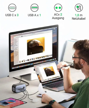 Зарядное устройство Ugreen CD270 Nexode Pro 4xUSB 100W 3хUSB-C+USB-A Black-Grey (60167) - изображение 2