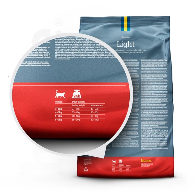 Сухой корм husse Exclusive Light для взрослых малоактивных котов, с избыточным весом, пожилого возраста, а также с чувствительной пищеварительной системой 2кг - Фото 3 Сухой корм husse Exclusive Light для взрослых малоактивных котов, с избыточным весом, пожилого возраста, а также с чувствительной пищеварительной системой 2кг - изображение 3