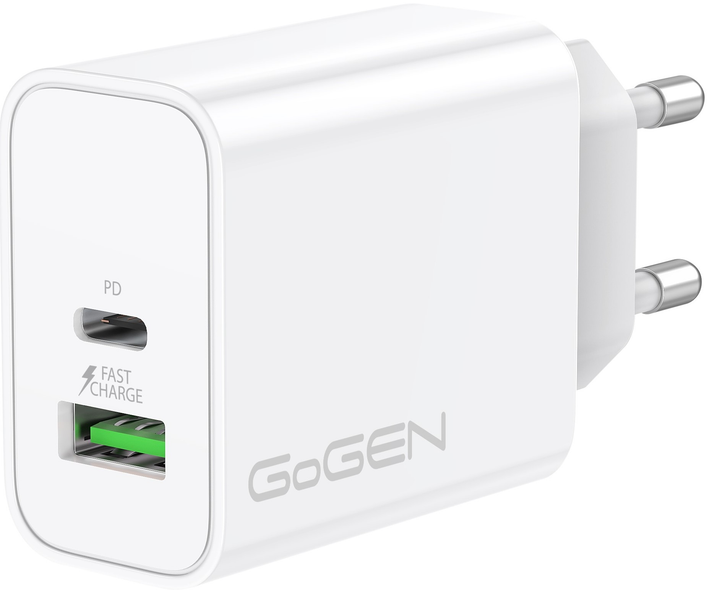 Мережевий зарядний пристрій GoGEN ACHPD230 1 x USB-C + 1 x USB-A 30 W White (GOG-ACHPDQ230W) - зображення 1