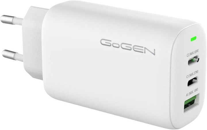 Мережевий зарядний пристрій GoGEN ACHPD 365 2 x USB-C + 1 x USB-A 65 W White (GOG-ACHPD365W) - зображення 1