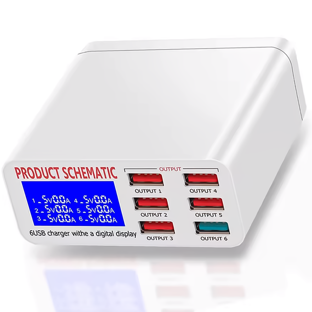Мультизарядное устройство на 6 USB портов CS-896, док-станция с цифровым дисплеем - изображение 5