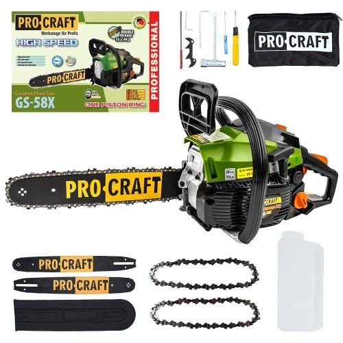 Бензопила Procraft GS-58X (высокооборотистая, 2 шины, 2 цепи
