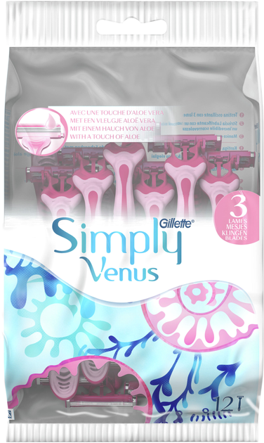 Одноразові станки для гоління (Бритви) жіночі Simply Venus 3 12 шт. (7702018070732) - зображення 1