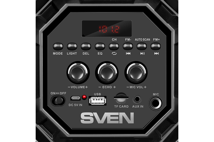 Акустична система бумбокс SVEN PS-550 Black 36 Вт, Bluetooth, RGB підсвічування, Караоке, FM-радіо (SV-018153) - зображення 3