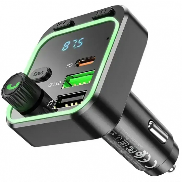 Автомобільний FM модулятор Borofone BC53 Highway трансмітер PD20W/QC3.0 з Bluetooth V5.0 з швидкою зарядкою - Фото 4 Автомобільний FM модулятор Borofone BC53 Highway трансмітер PD20W/QC3.0 з Bluetooth V5.0 з швидкою зарядкою - зображення 4