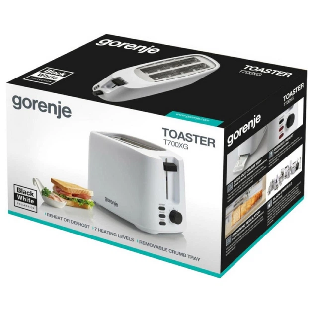 Тостер Gorenje, 850Вт, функц. размораживание, автоотключение, пластик, белый - изображение 4