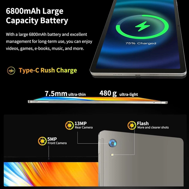 Планшет 11" 2K HiGrace C9 10/128Gb 8 ядер Android 13 6800mAh Серебристый - Фото 3 Планшет 11" 2K HiGrace C9 10/128Gb 8 ядер Android 13 6800mAh Серебристый - изображение 3