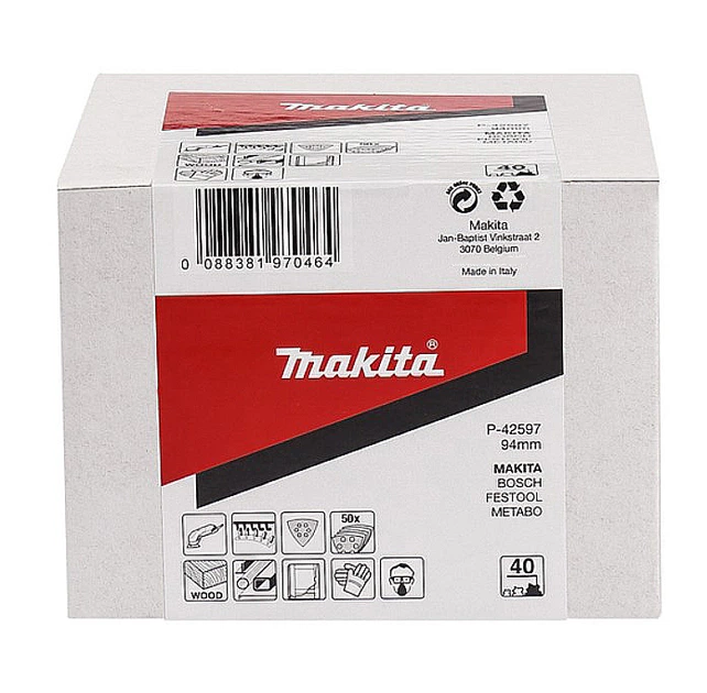 Набір трикутного шліфувального паперу Makita P-42597 (94х94х94 мм, 6 отворів, К40, 50 шт) шліфпапір шліфлисти (6959) - Фото 2 Набір трикутного шліфувального паперу Makita P-42597 (94х94х94 мм, 6 отворів, К40, 50 шт) шліфпапір шліфлисти (6959) - зображення 2