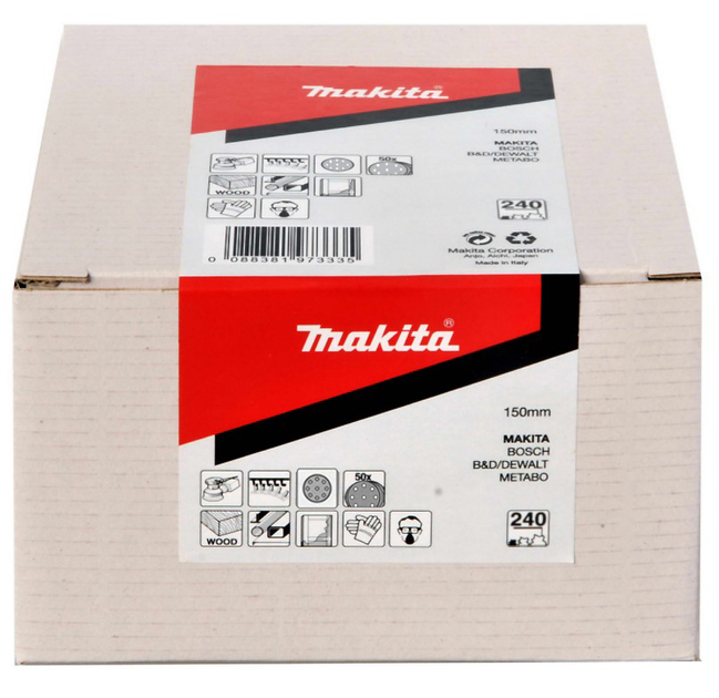 Набір шліфувального паперу Makita P-32655 (150 мм, 9 отворів, К240, 50 шт) шліфпапір шліфувальний диск (7056) - зображення 2