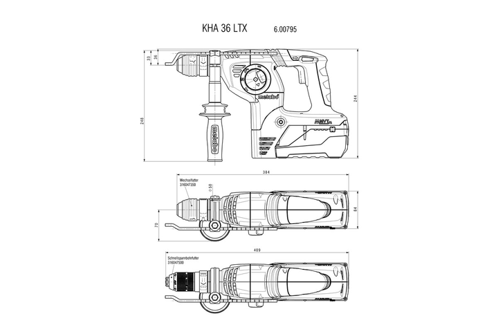 Акумуляторний перфоратор Metabo KHA 36 LTX, 36 В, Каркас (MetaLoc) 600795840 (5914) - зображення 4