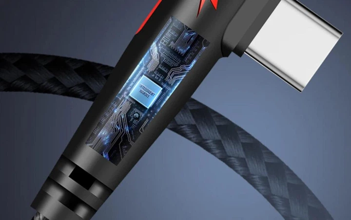 Плетений кабель для швидкого заряджання USB Type C. Коліно 90 градусів. Чорний 1 м - зображення 2