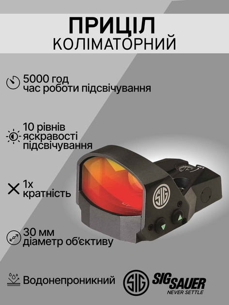 Приціл коліматорний Sig Sauer Optics Romeo 1 1x30мм 3 MOA Red Dot 1.0 MOA ADJ SOR11000 - зображення 2