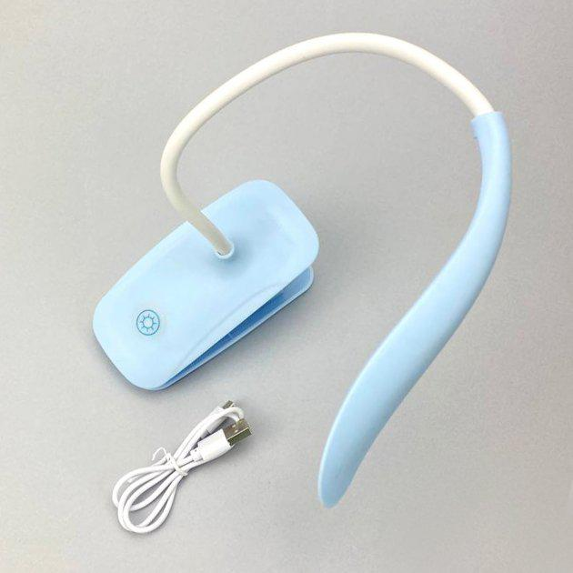 Led лампа настільна на прищіпці з акумулятором та USB висота 27см, 14 світлодіодів 3 режими свічення, синя - зображення 5