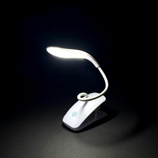 Led лампа настольная на прищепке с аккумулятором и USB высота 27см, 14 светодиодов 3 режима свечения, белая - изображение 4