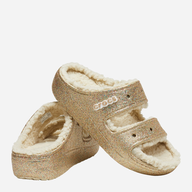 Klapki damskie z futerkiem Crocs Classic Cozzzy Glitter CR208124 36-37 (M4/W6) 22 cm Złociste (196265168392) - obraz 2