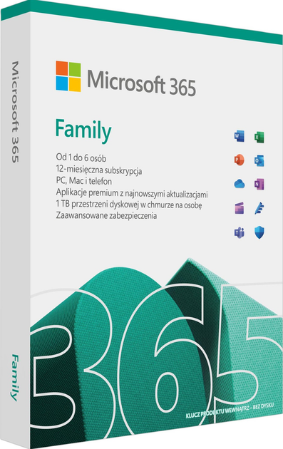 Oprogramowanie Microsoft 365 Family PL Box 6 Użytkowników 1 Rok (6GQ-01940) - obraz 2