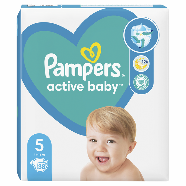 Підгузки Pampers Active Baby Розмір 5 (11-16 кг) 38 шт - Фото 1 Підгузки Pampers Active Baby Розмір 5 (11-16 кг) 38 шт - зображення 1