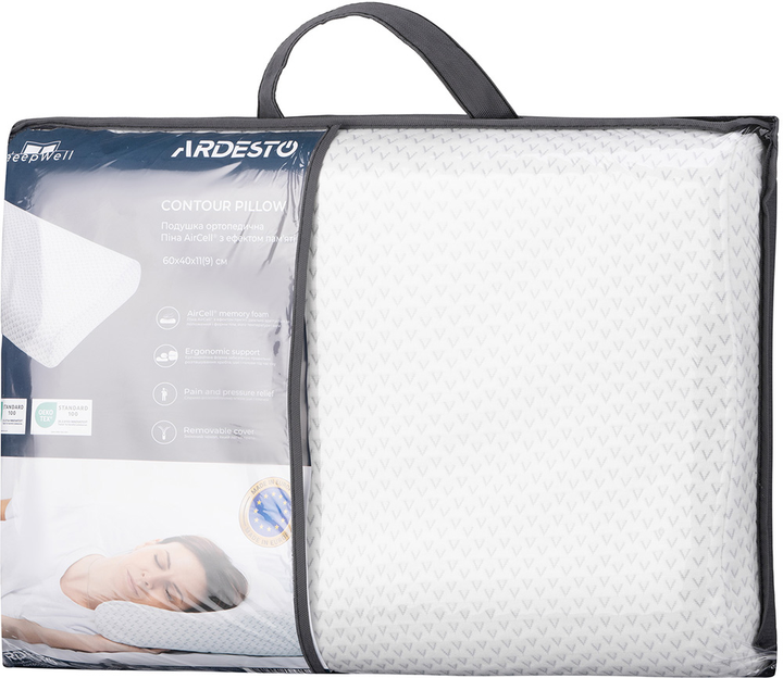 Подушка ортопедична Ardesto Sleepwell Memory foam Хвиля Білий 60х40х11/9 см (ART6040COP) - зображення 11