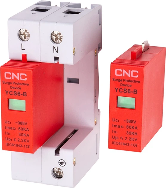 Обмежувач імпульсних перенапруг CNC YCS6-B 2P 30-60KA 385V (NV821693) - зображення 4