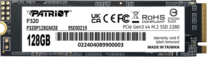 SSD диск Patriot P320 128GB M.2 2280 PCIe Gen 3.0 x4 NVMe TLC (P320P128GM28) - изображение 1