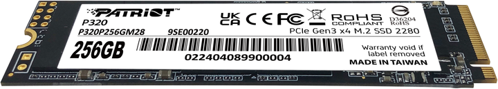 SSD диск Patriot P320 256GB M.2 2280 PCIe Gen 3.0 x4 NVMe TLC (P320P256GM28) - изображение 4