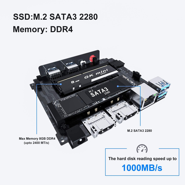Мини ПК Kuyia Alixo Intel Celeron J4125 RAM 8GB SSD 128GB Windows 11 - изображение 7