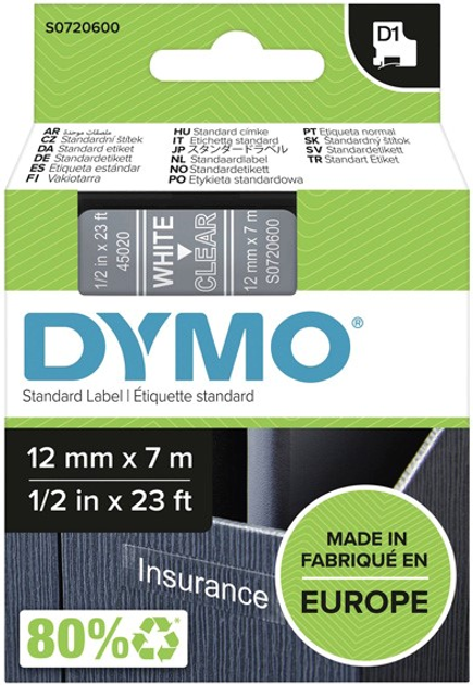 Стрічка для етикеток Dymo S0720600 D1 12 мм x 7 м Transparent/White (5411313450201) - зображення 1