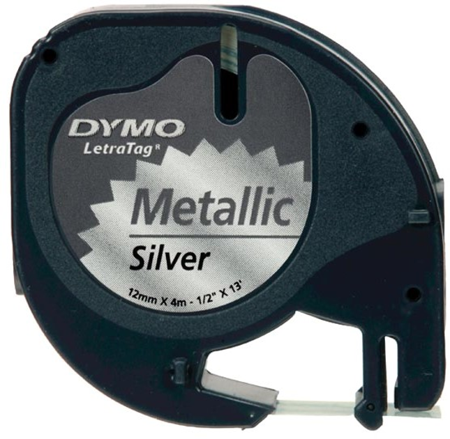 Стрічка для етикеток Dymo S0721730 12 мм x 4 м Silver/Black - зображення 1