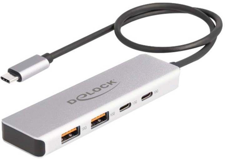 USB Hub Delock USB 10 Gbps USB Type-C Hub with 2 x USB Type-A and 2 x USB Type-C Grey (4043619642304) - obraz 1