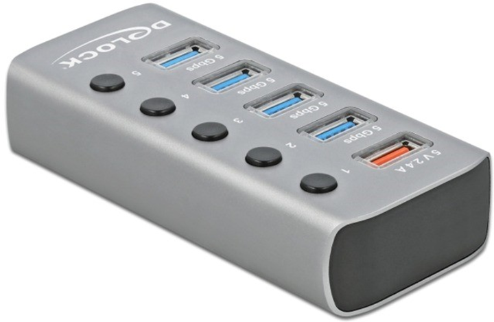 USB-хаб Delock USB 5 Gbps Hub with 4 Ports + 1 Fast Charging Port Grey (4043619632626) - зображення 2